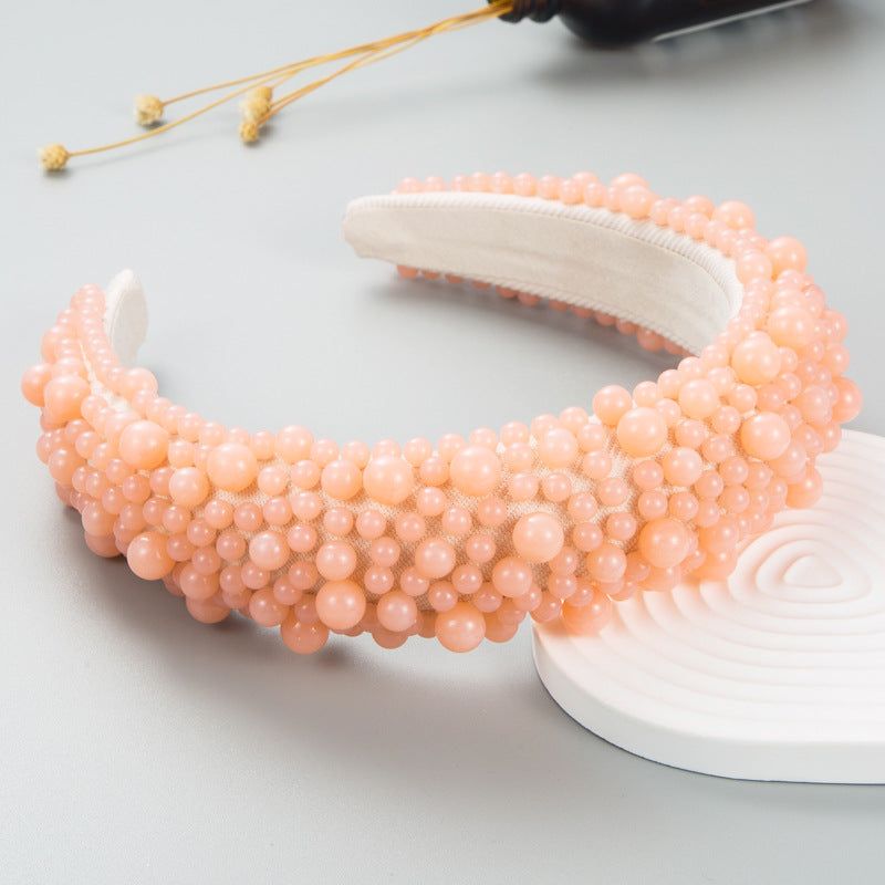 Wholesale Fashionable Handmade Pearl Jelly Color Female Sponge Wide-brimmed Headband