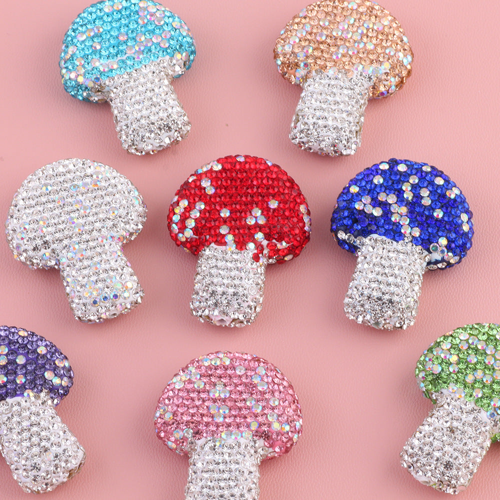 Wholesale 5pcs Starry Sky Colorful Mushroom Full Diamond Clay Drill Ball Straight Hole DIY Beads