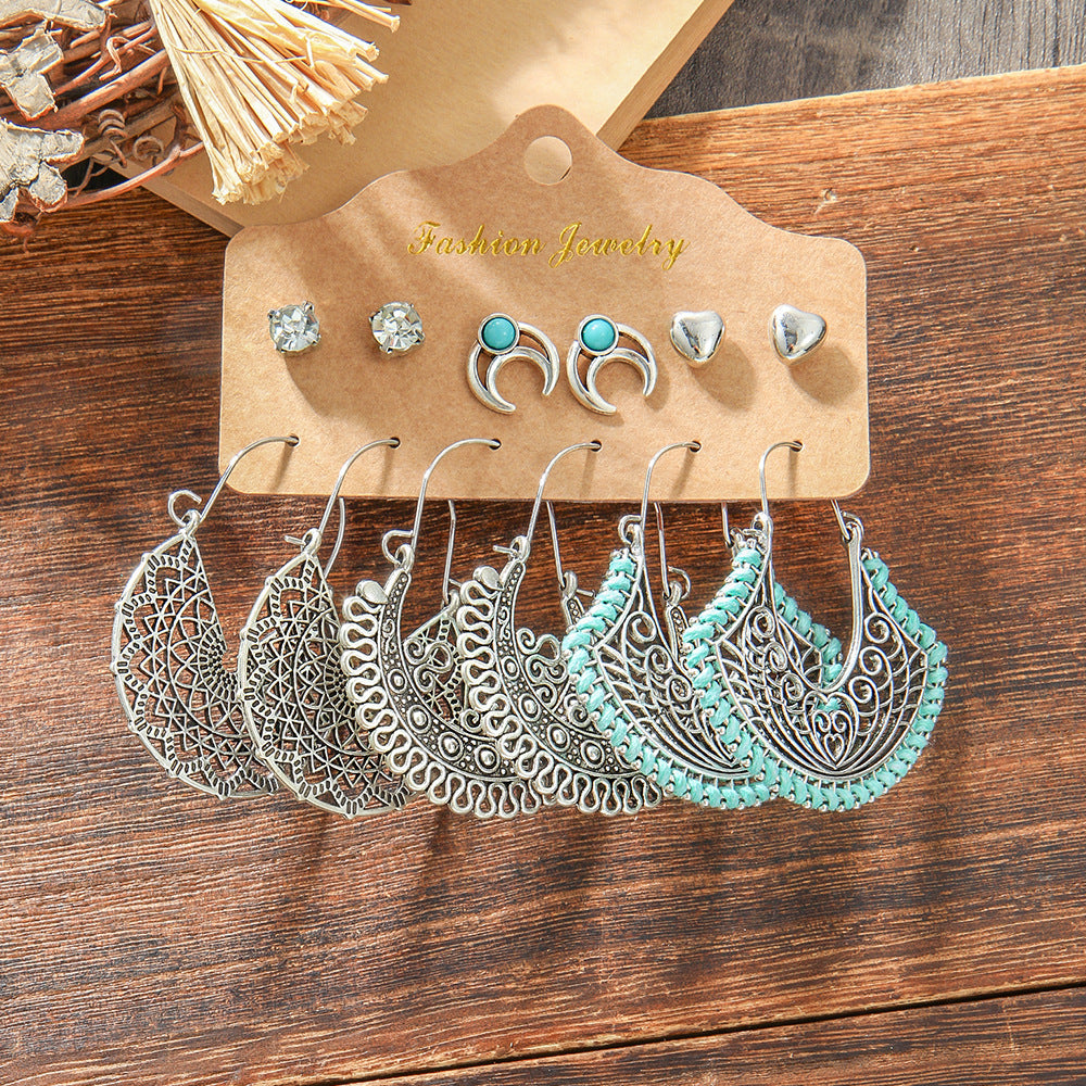 Wholesale Trendy Bohemian Retro Earring Set Silver Tone Turquoise Zinc Alloy With Ethnic Bird Motif Fashion Accessory For Gift And Resale