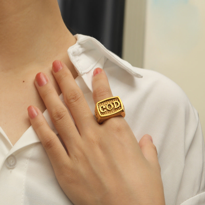 Wholesale Transpunk Vintage Cross Titanium Steel 18k Gold Plated Titanium Steel Ring