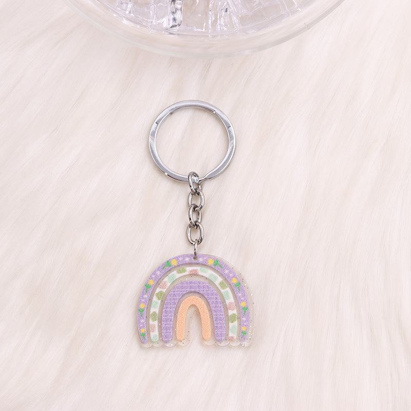 Wholesale Semi-circular Floral Rainbow Acrylic Keychains