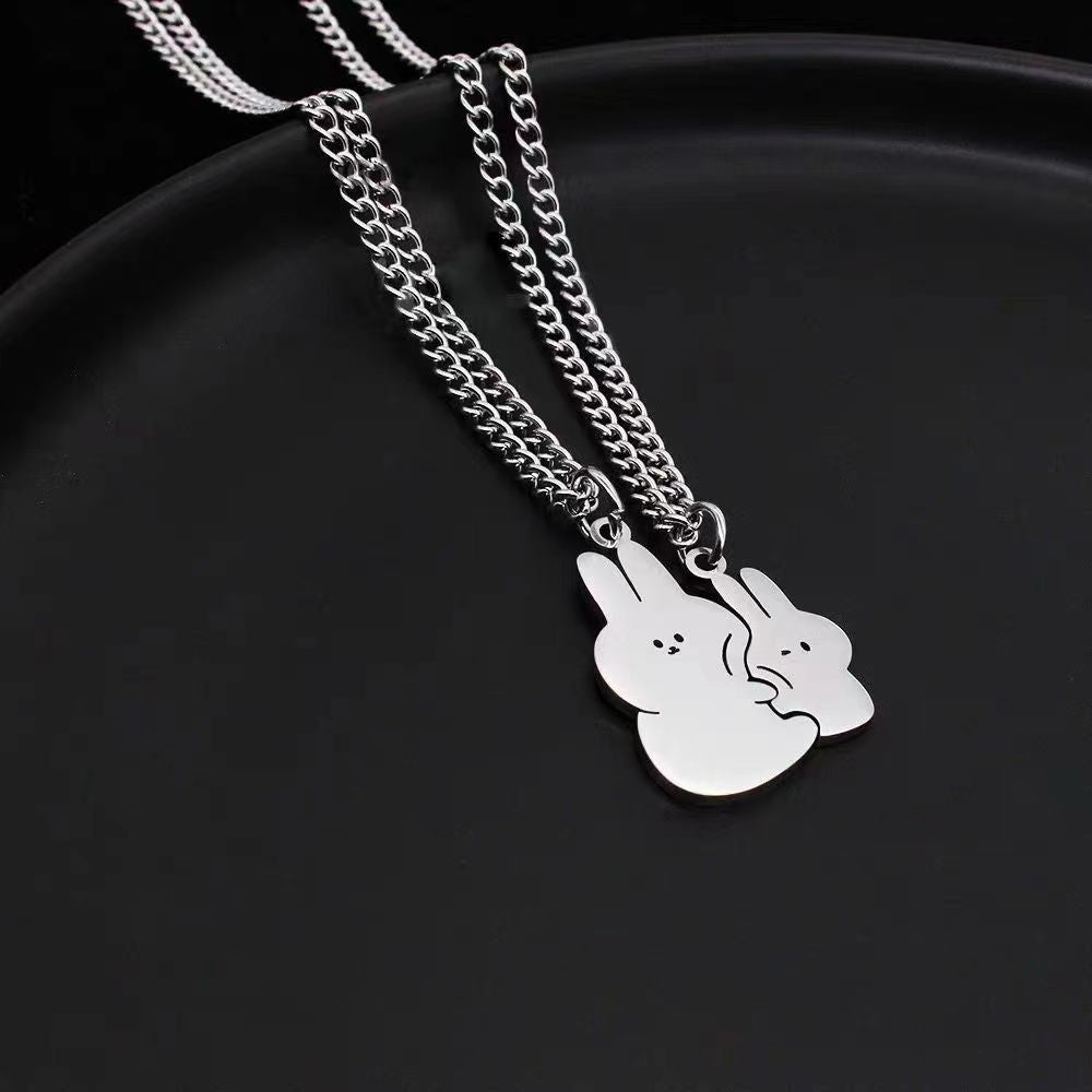 Wholesale Face-to-Face Rabbit Couple Necklace ins No Falling Creative Kitten Puppy Pendant Valentine's Day Gift