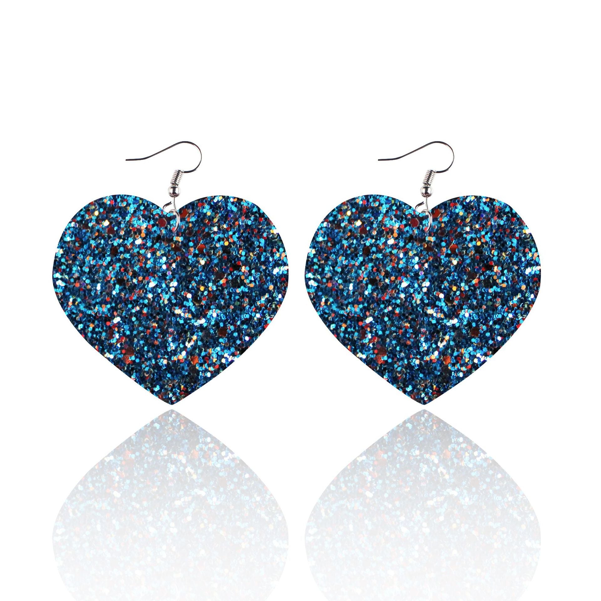 Wholesale Sequin Grain Glitter Heart Shape PU Leather Earrings