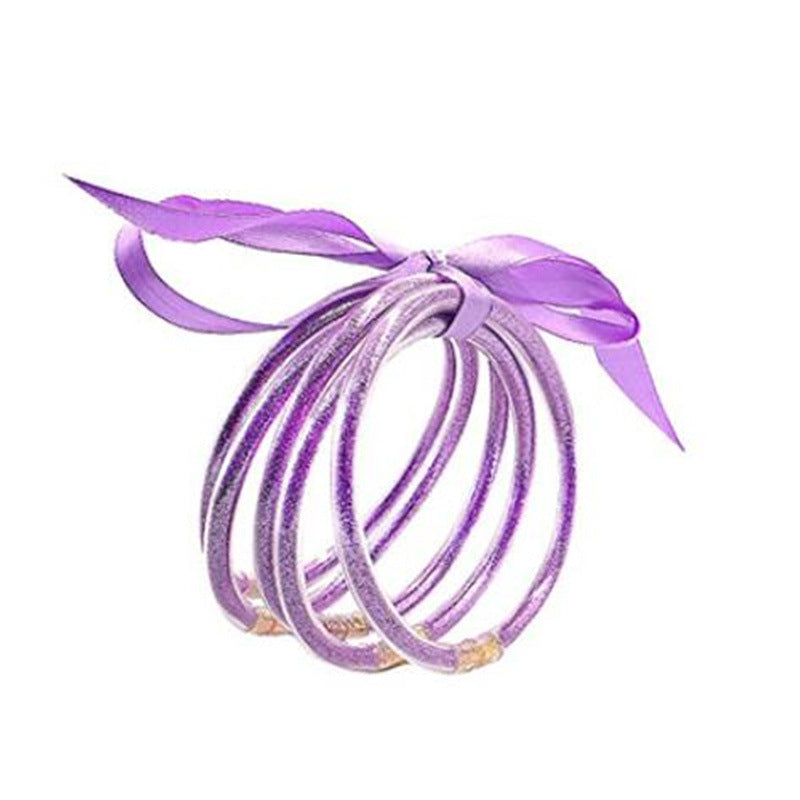 Wholesale Multi-layer silicone rainbow glitter bow bracelet