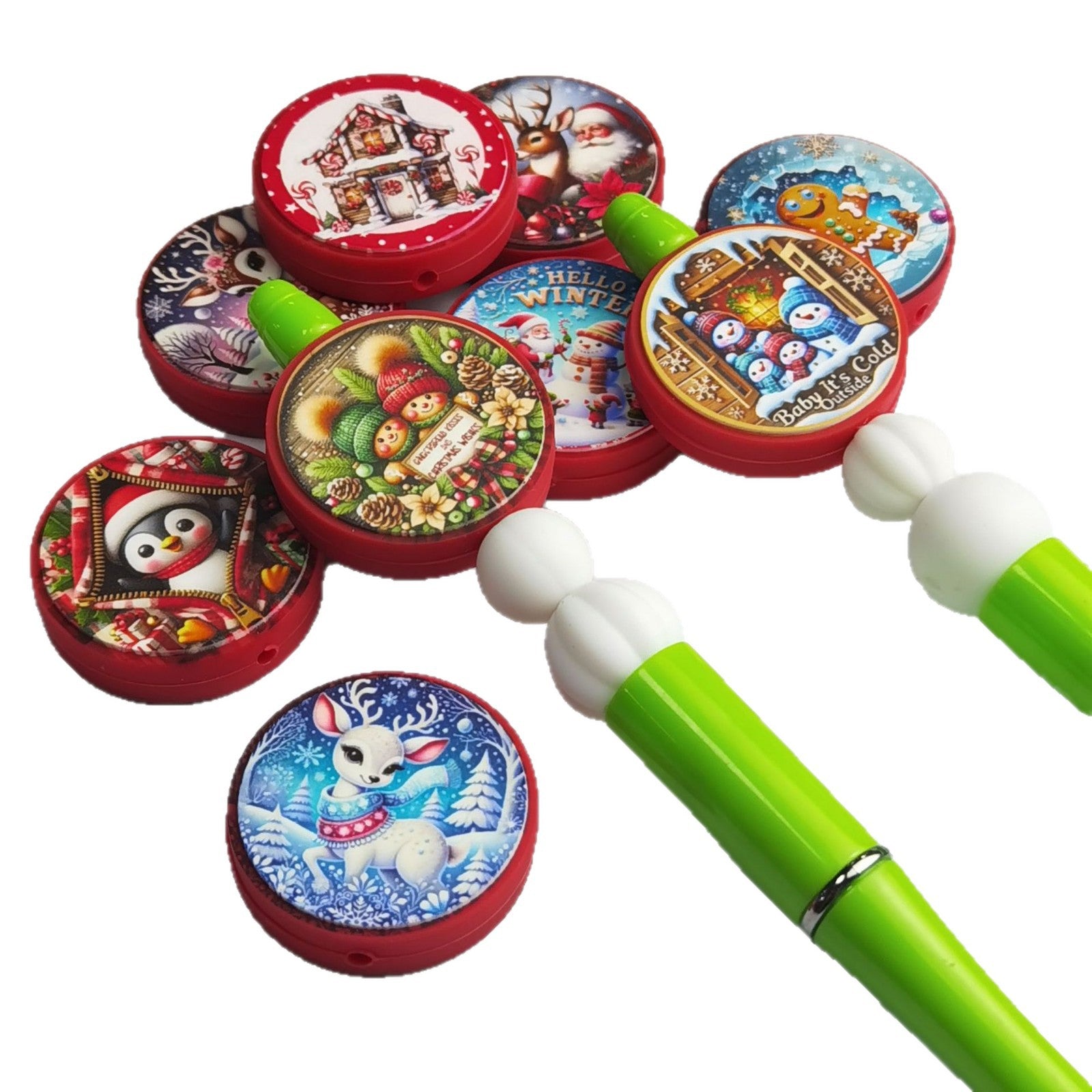 Wholesale 30pcs/pack Christmas silicone cute cartoon Christmas luminous beads DIY string pen loose keychaink