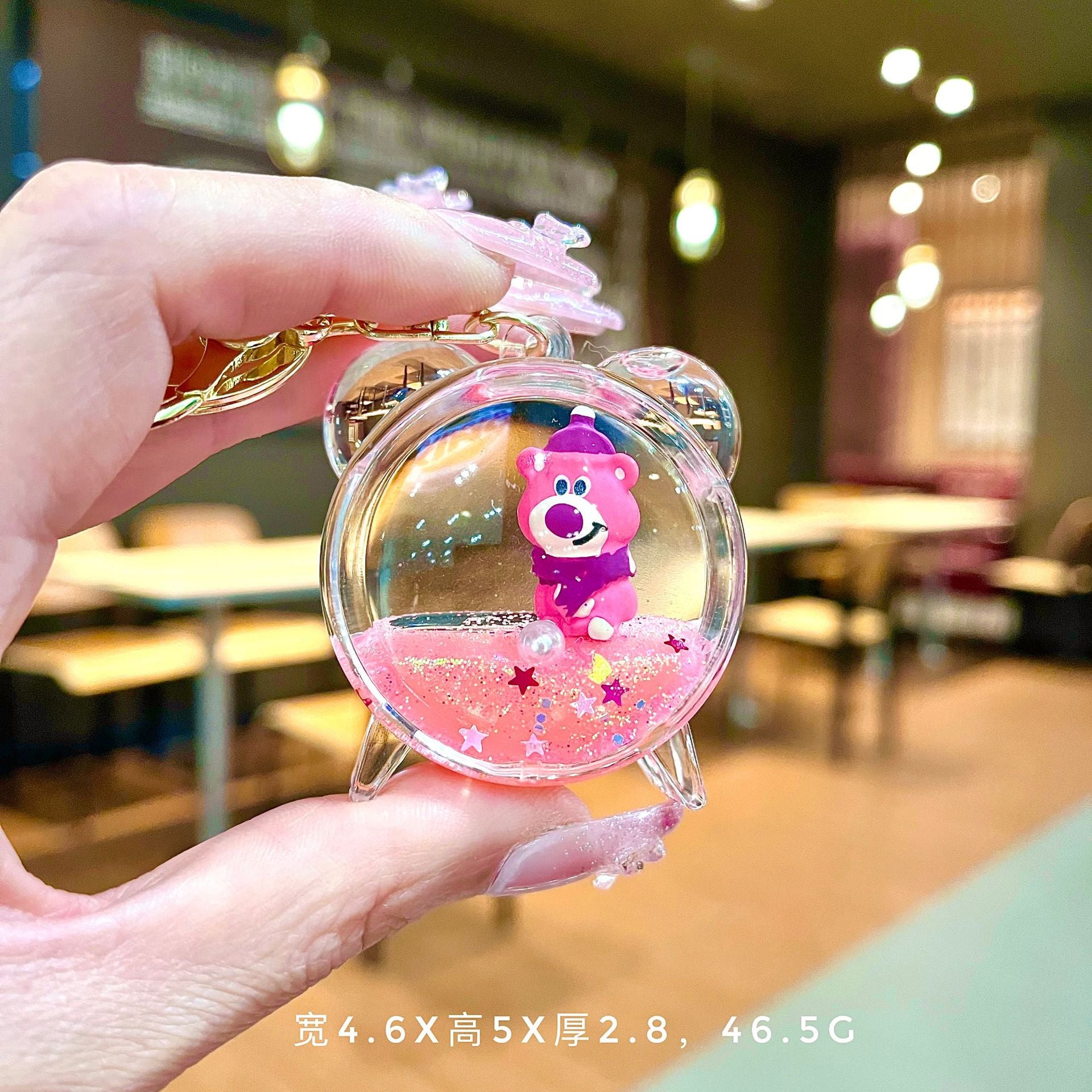 Wholesale Oil filled pink strawberry bear quicksand Keychains