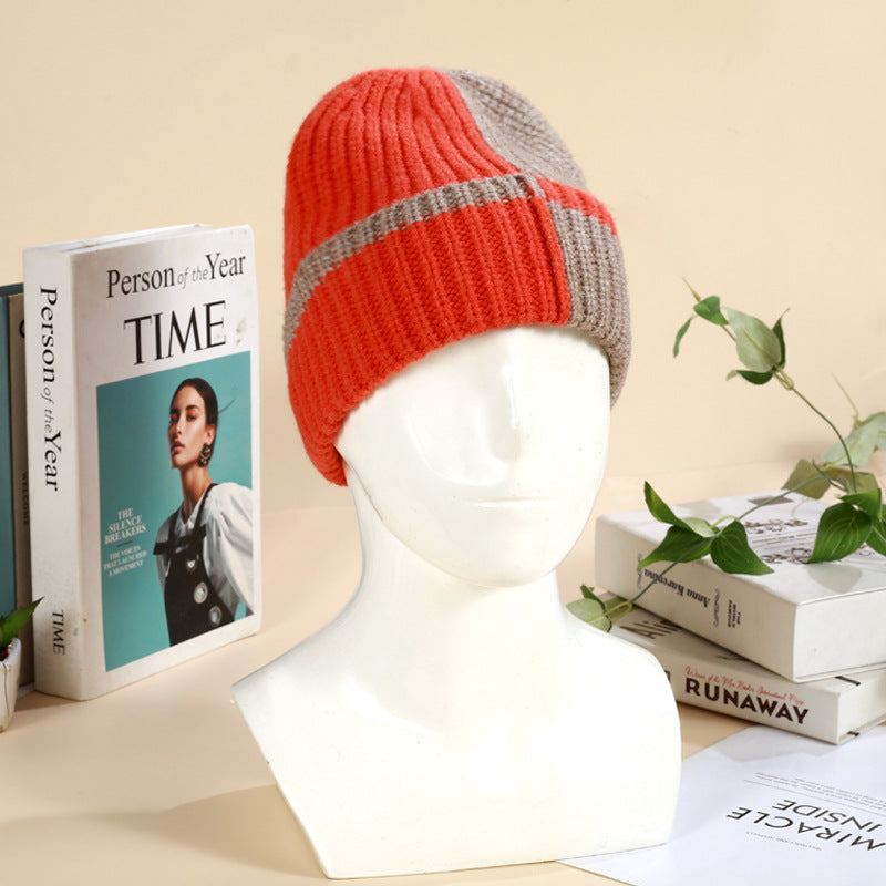 Wholesale Contrast Color Thick Warm Two-color Cute Kitten Pattern Knitted Hat