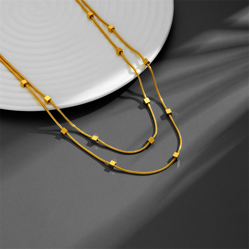 Wholesale Titanium Steel Double Layer Square Necklace