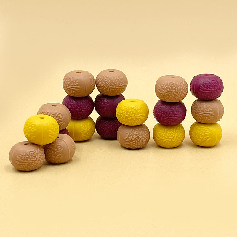 Wholesale 20pcs/pack Food grade silicone embossed pattern abacus beads