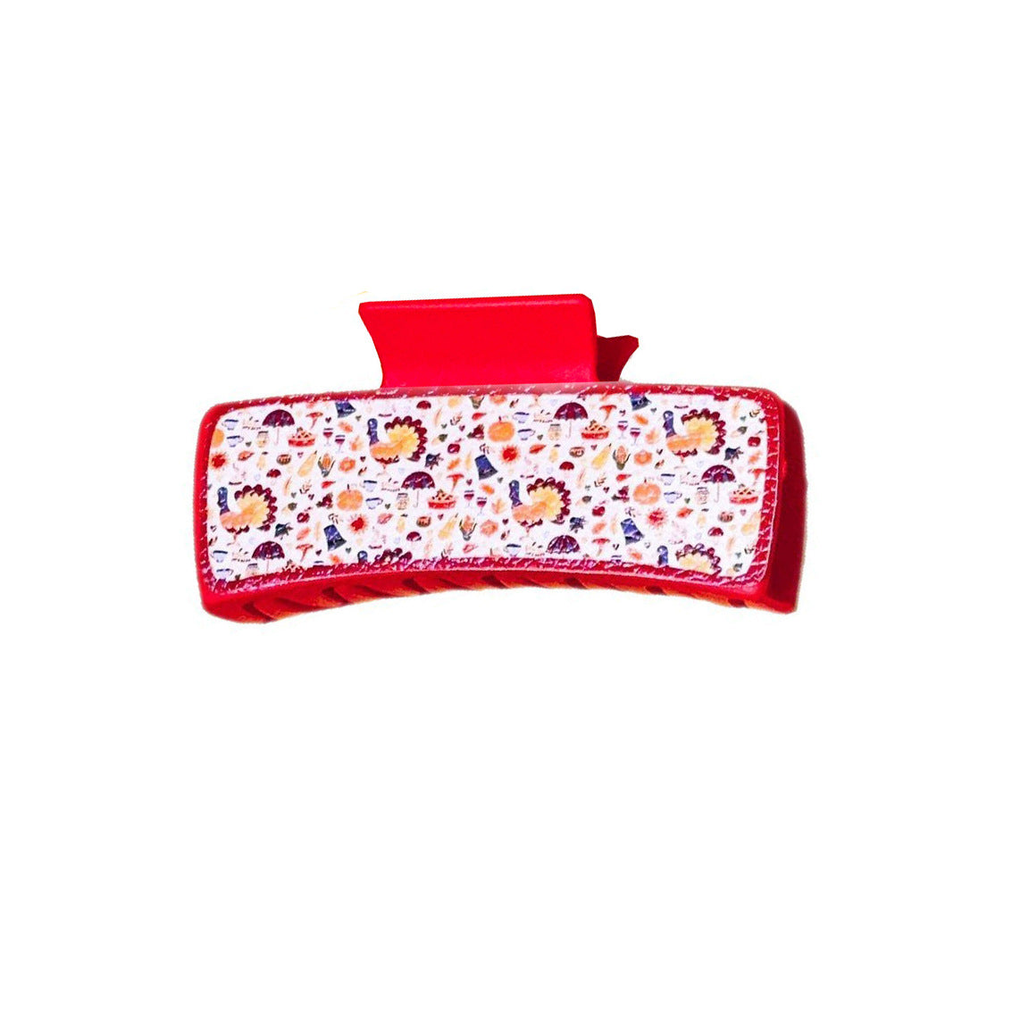 Wholesale Thanksgiving Turkey Pumpkin Leather Print Rectangular Grab Clip