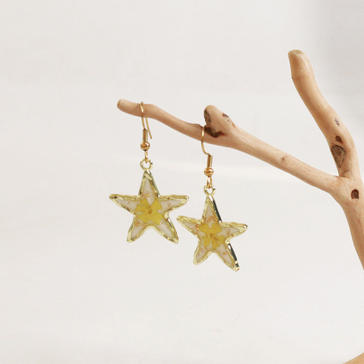 Wholesale 6pcs Small Fresh Five-pointed Star-shaped Immortal Flower Earrings