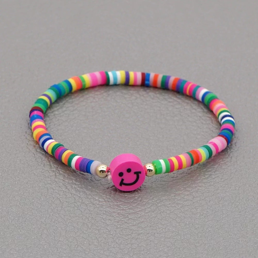 Wholesale niche design handmade soft y rainbow smiley bracelet