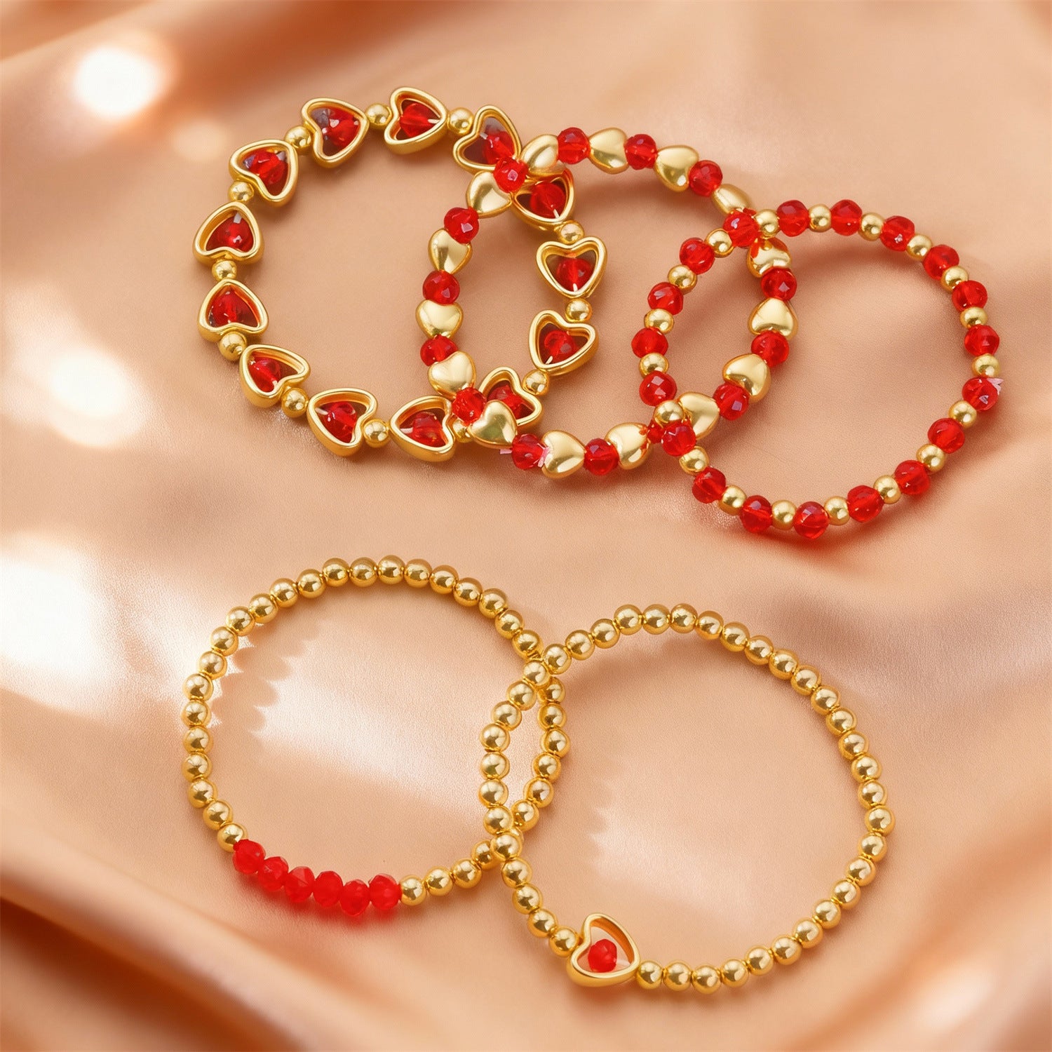 Wholesale  Valentine' s Day Creative Red Heart Crystal Bracelet Set