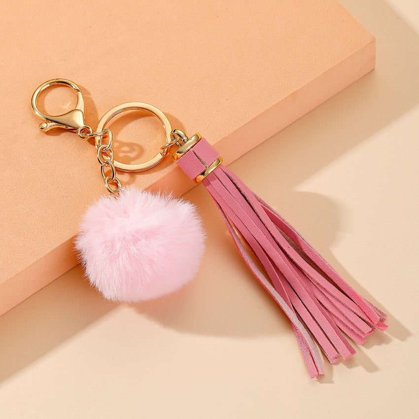 Wholesale Pu Fur Ball Tassel DIY Leather Keychain