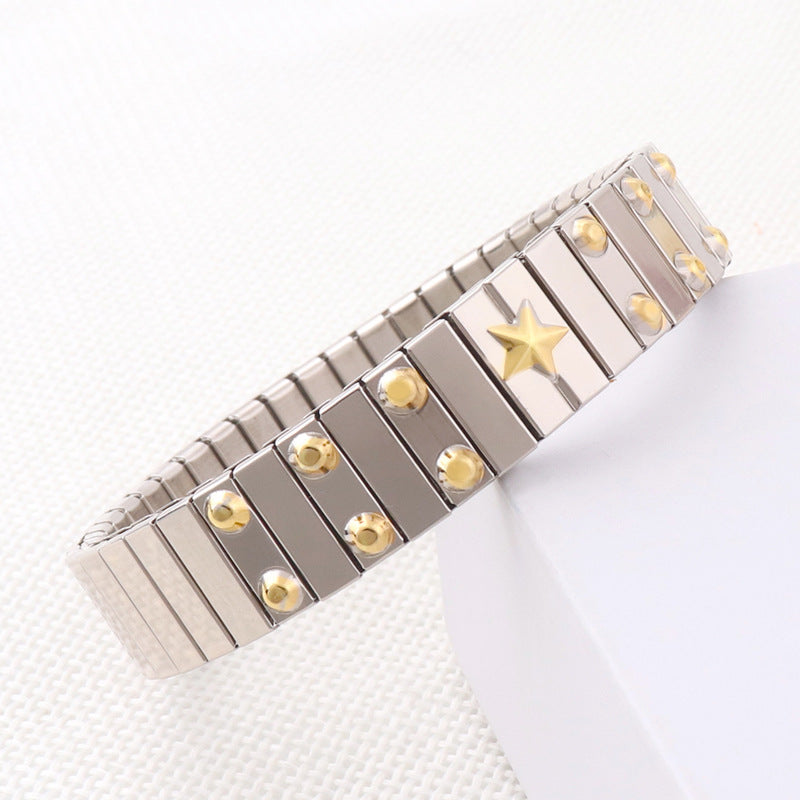 Wholesale Stainless Steel Fashion Gold Plated Pattern Stretch Bracelet