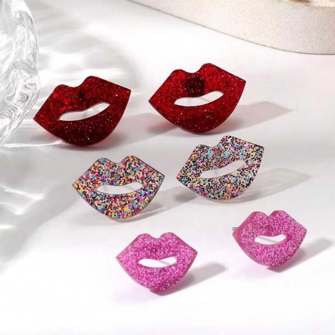 Wholesale Red Sequined Red Lip Acrylic Earrings Female Jewelry