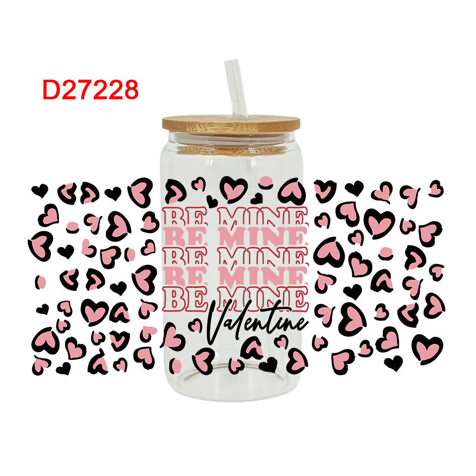 Wholesale Cartoon Cute Pink Valentine' s Day Heart 16oz Cup UV DTF Wraps