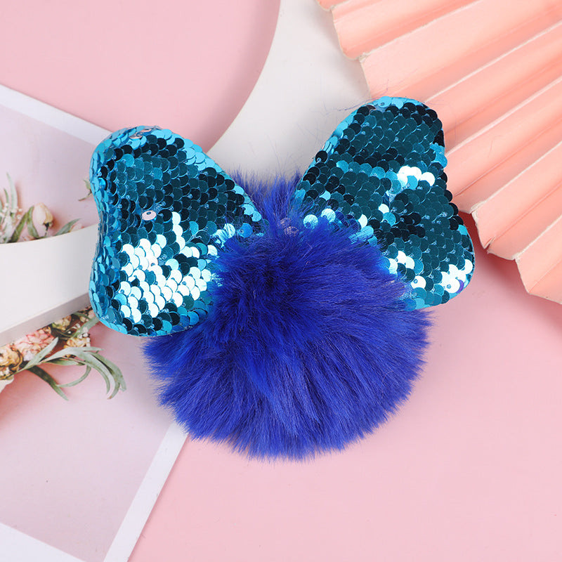 Wholesale Color Sequin Bow Hair Ball Keychain