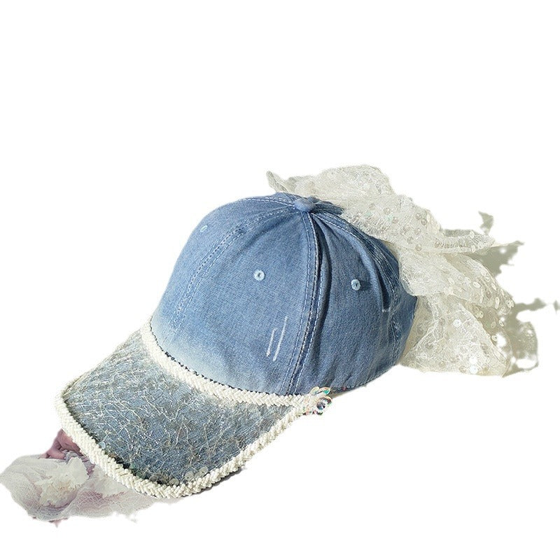 Wholesale New Colorful Sequin Pearl Deep Top Gradient Hole Cloud Bow Baseball Cap