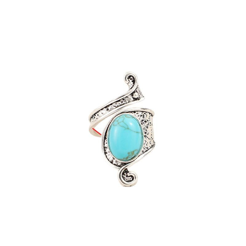 Wholesale Vintage style open-faced turquoise alloy ring