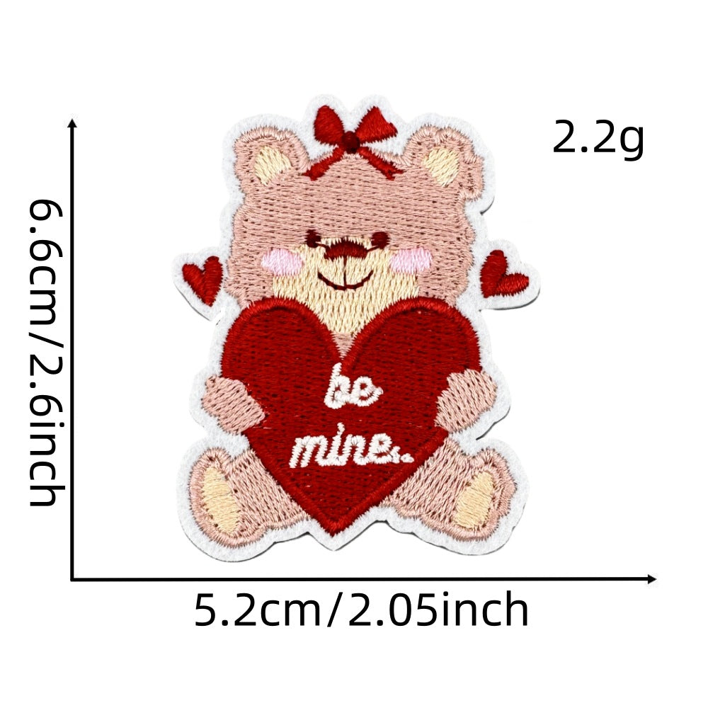 Wholesale Embroidered Iron On Patch Pink Valentine Hearts Cute Bear Design Wedding Scrapbook Decor Fashion DIY Accessory
