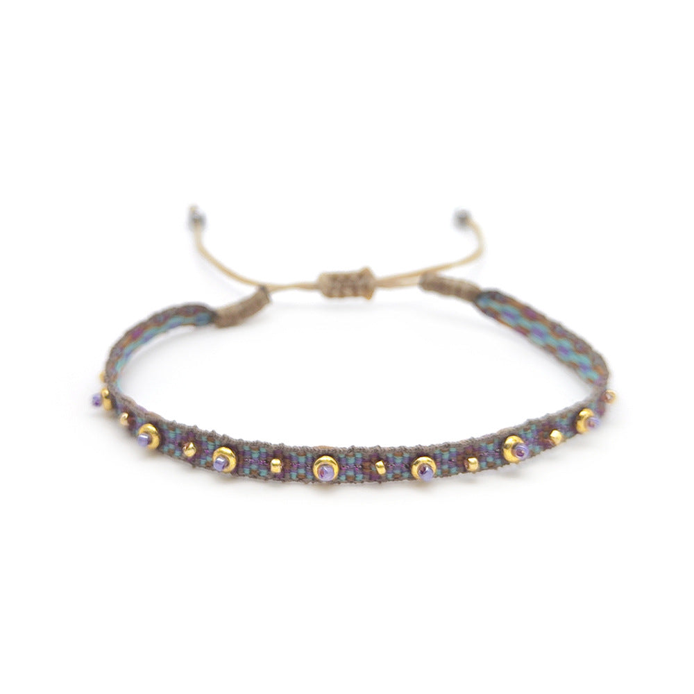 Wholesale Hand-woven Stacked Bracelet Women' s Colombian Ribbon Woven Beaded Rice Beads Hand Rope