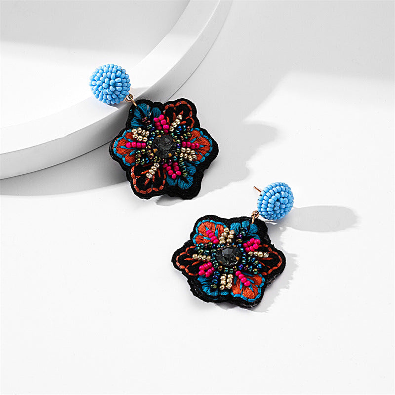 Wholesale Popular Embroidery Fabric Hand-woven Rice Bead Earrings