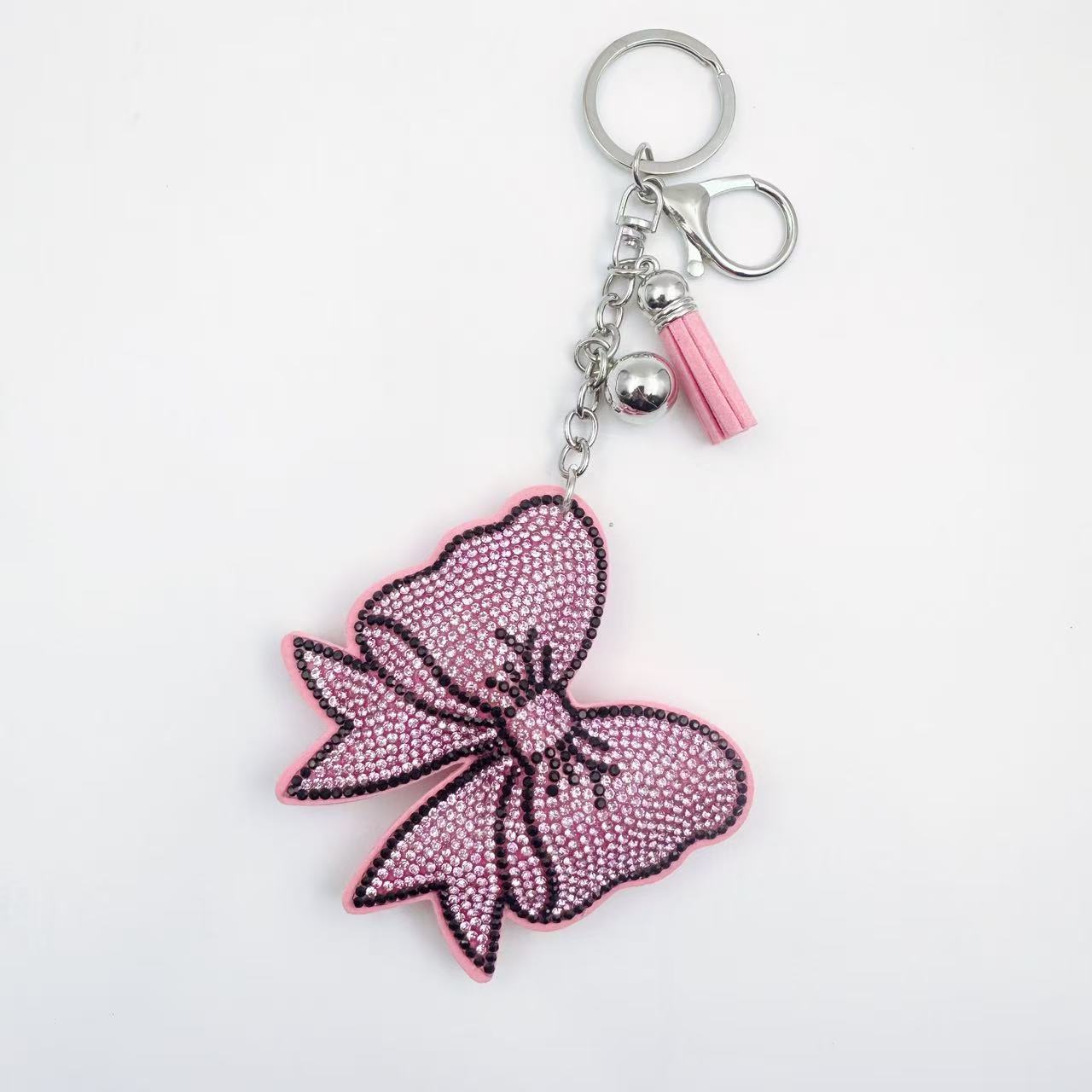 Wholesale 6pcs crystal rhinestone bow keychain