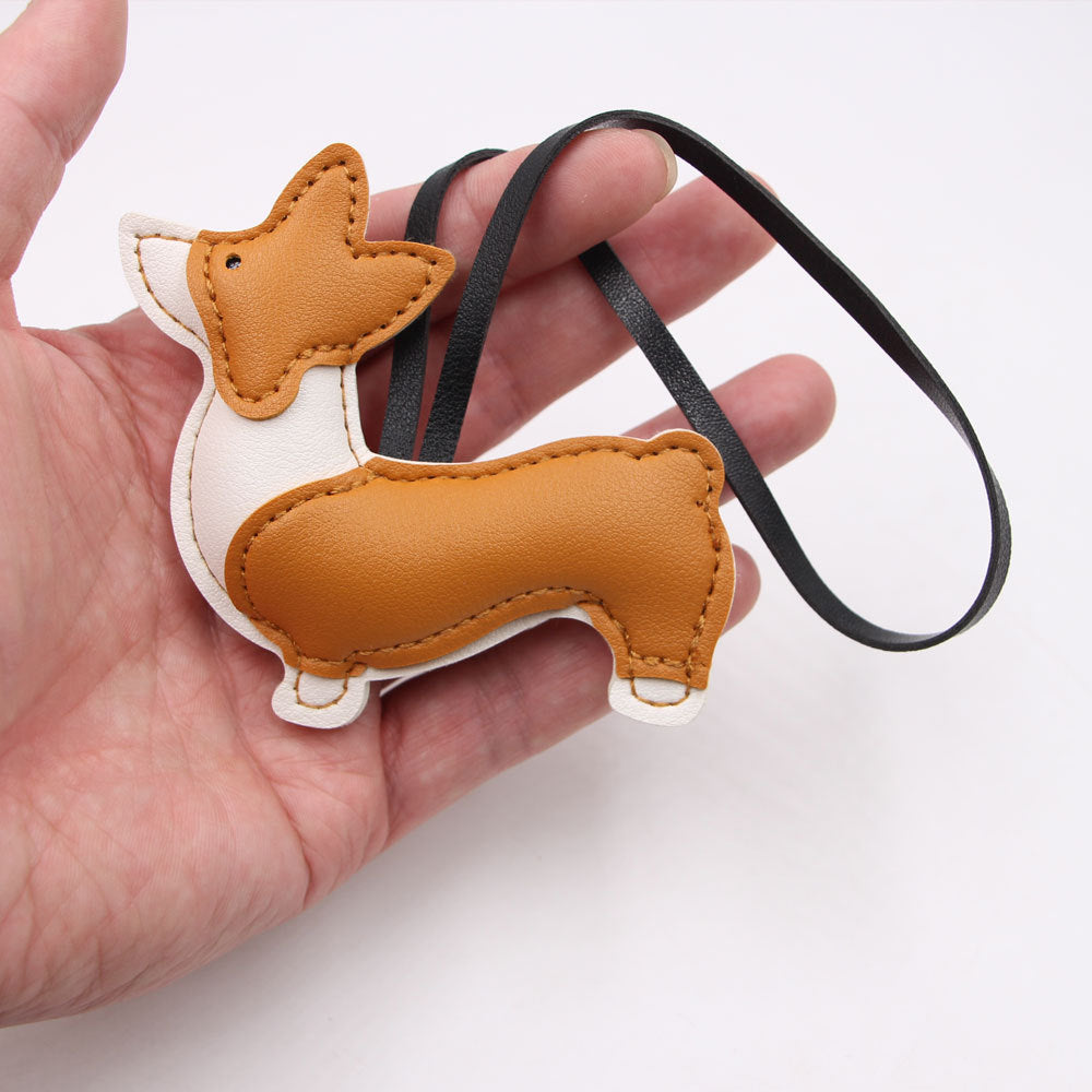 Wholesale Stylish PU Leather Corgi Dog Bag Charm Pendant Cute Japanese Korean Style Coffee Keychain Accessory Boutique Resale Gift
