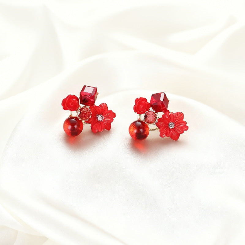 Wholesale Diamond studded cat eye stone crystal flower earrings