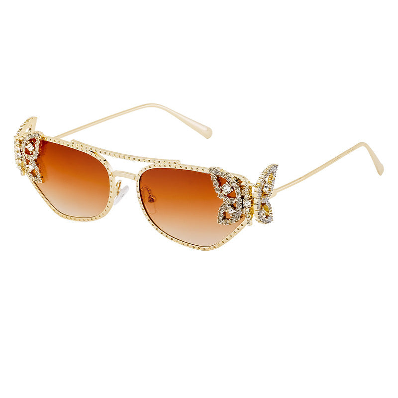 Wholesale Fashion Butterfly Diamond Square Frame Metal Temple Sunglasses