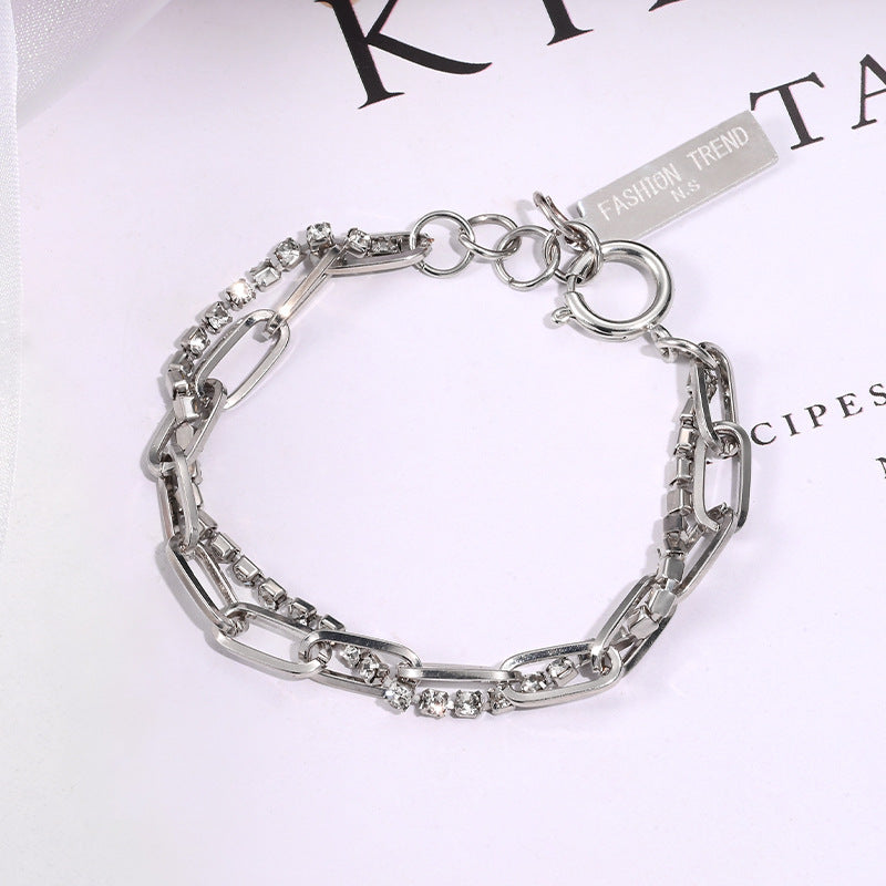Wholesale Titanium Steel Non-fading Double Layer Diamond Bracelet