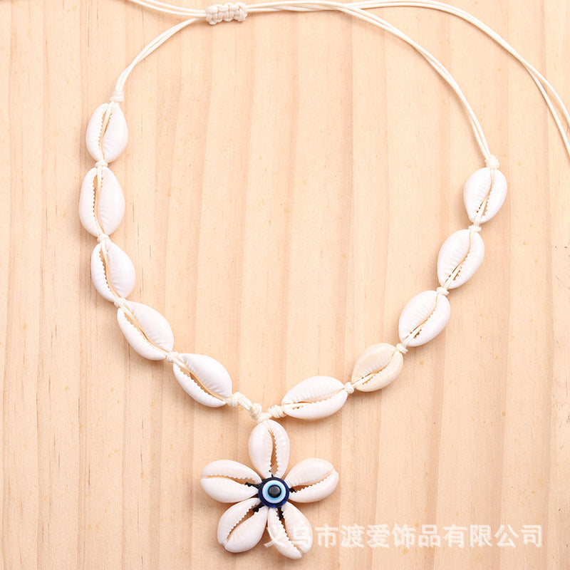 Wholesale Fashionable exaggerated devil eye shell pendant summer holiday style retractable necklace