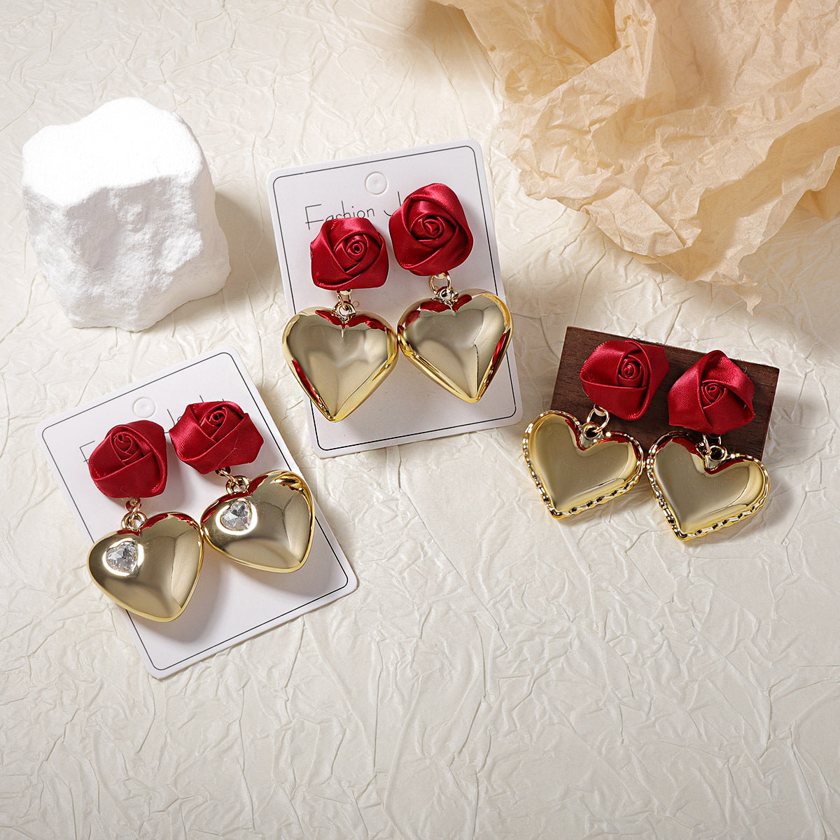 Wholesale Valentine's Day Advanced Design Sense Three-dimensional Rose CCB Multi-style Love Light Luxury Earrings