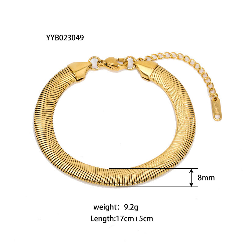 Wholesale Style Titanium Steel 18K Gold Cuban Chain Flat Snake Chain Stainless Steel Bracelet