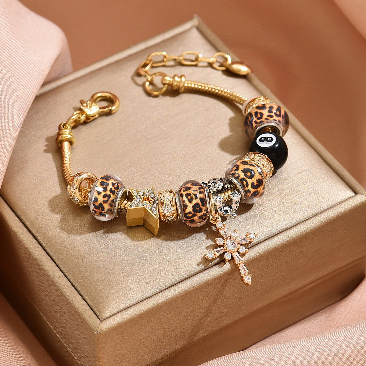Wholesale Golden Leopard Print Cross Grand Bracelet