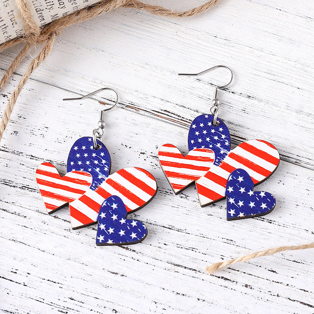 Wholesale Star Stripe Love Swimsuit Dwarfs Double Sided Wood Earrings