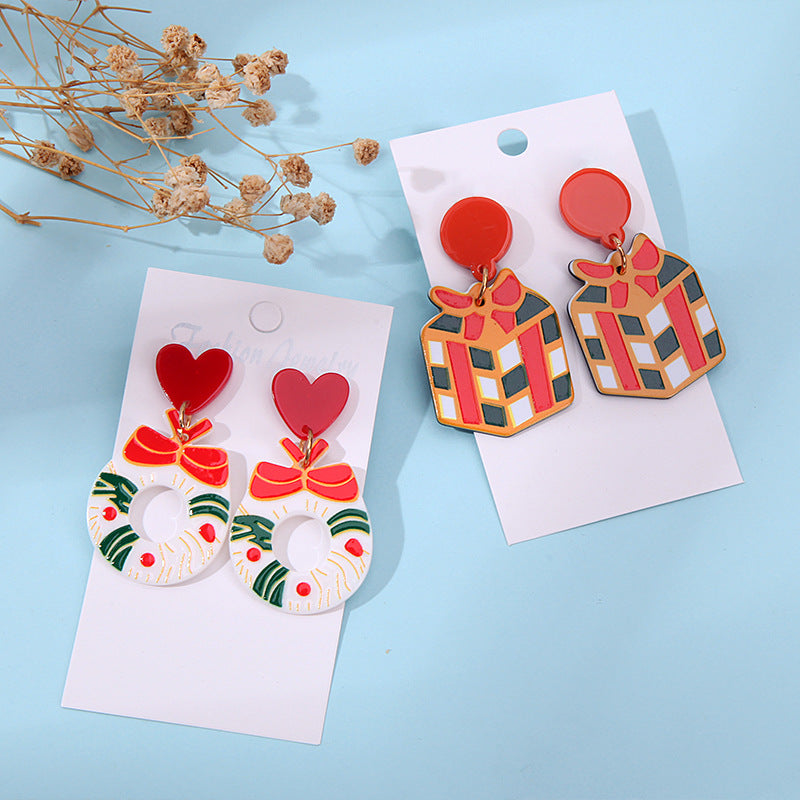Wholesale Acrylic Christmas Earrings Festive Snowflake Snowman Wreath Design Trendy Jewelry Accessory Gift