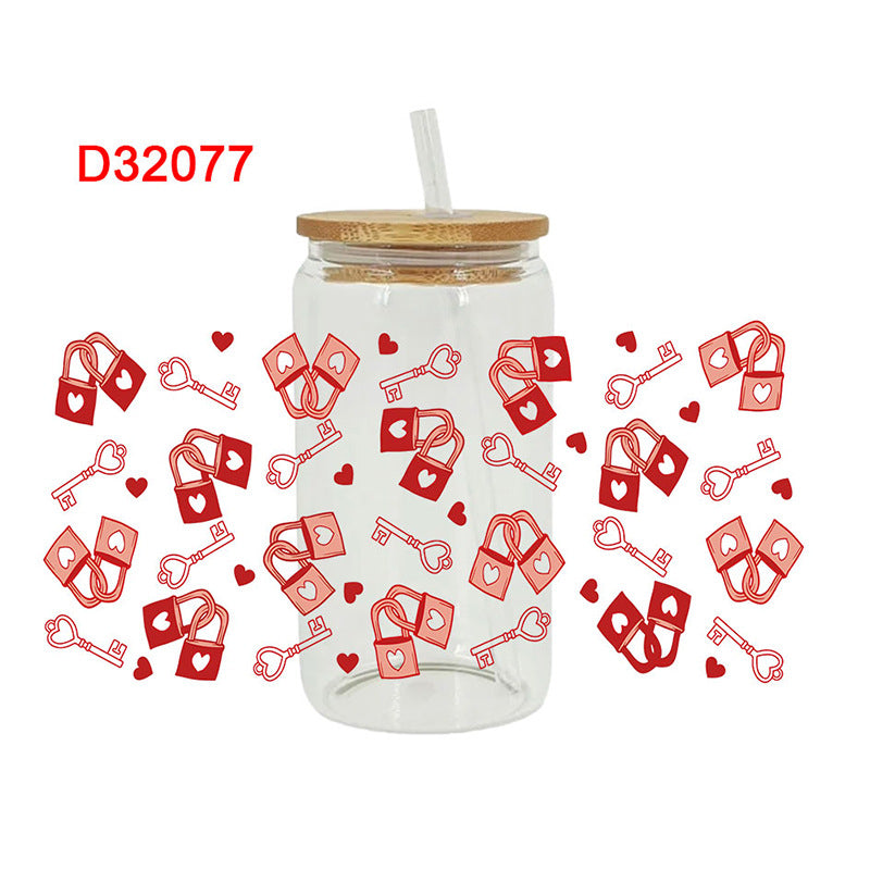 Wholesale Pink Heart  16oz Cup UV DTF Wraps