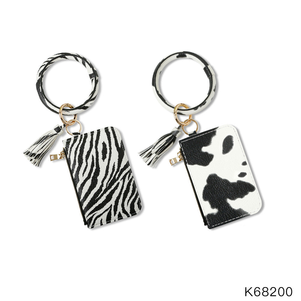 Wholesale Zebra Print Leather Tassel Bracelet Keychain