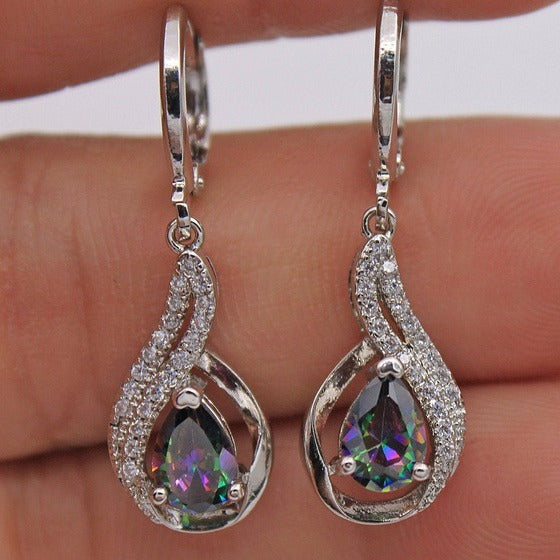 Wholesale Colorful Earrings Set with Diamond Pear-shaped Earrings