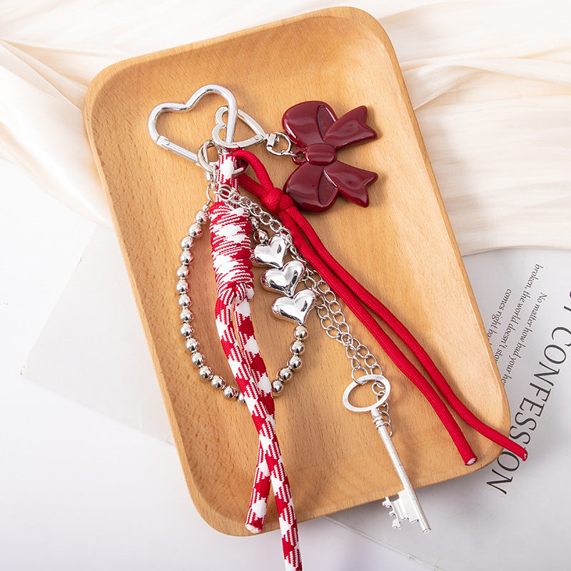 Wholesale Red love diy bow braided rope bag pendant