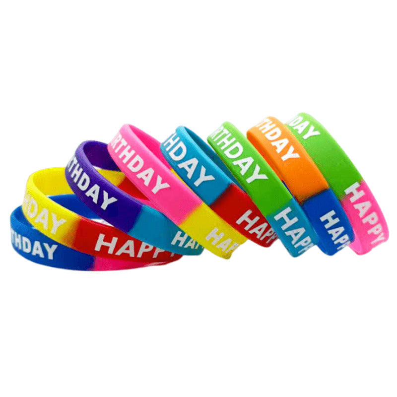 Wholesale 20PCS Happy Birthday Single Color Printed Rubber Bracelet