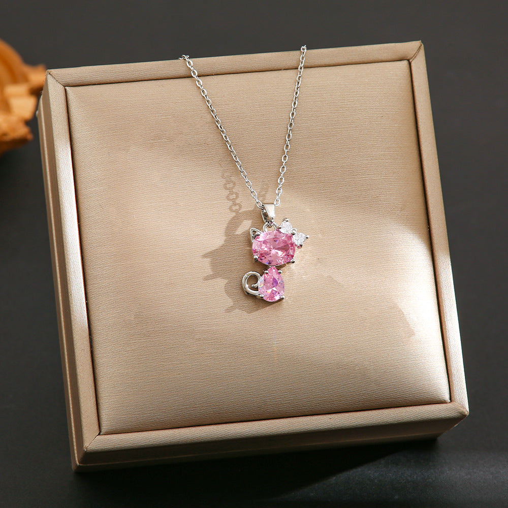 Wholesale Silver titanium steel necklace with powder zirconium inlay