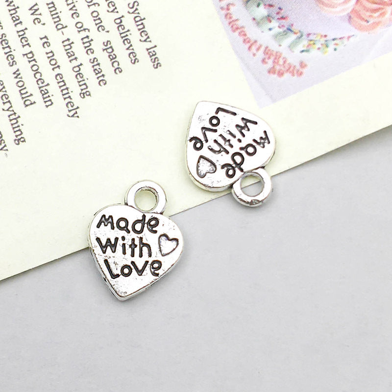Wholesale 1 Antique Silver Alloy Simulation Heart-shaped English Letter DIY Pendant