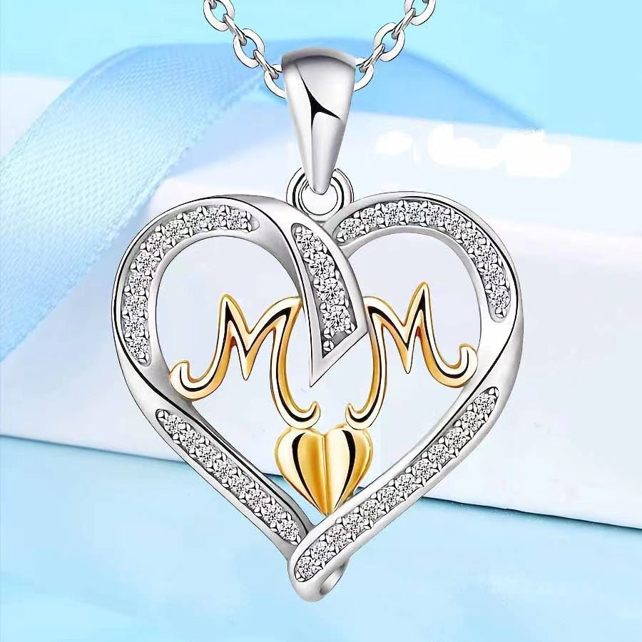 Wholesale Mother's Day Love MOM Diamond Set Alloy Necklaces