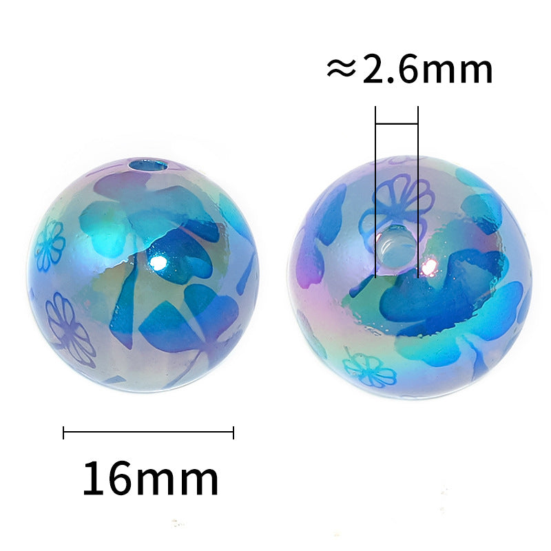 Wholesale 100pcs DIY Four Leaf Clover Magnolia Color Printed Round Acrylic Beads