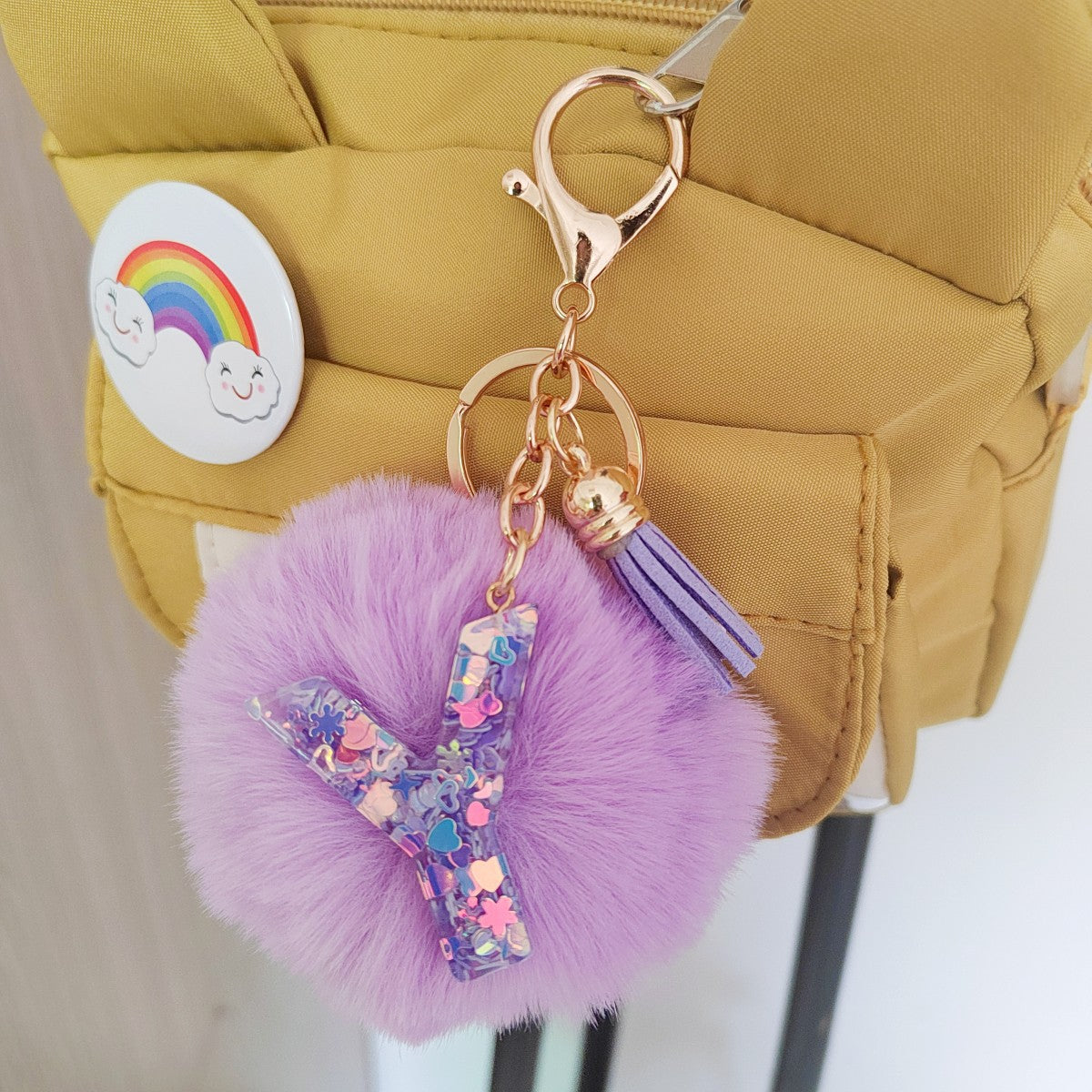 Wholesale Colorful Drip Glue Letter Pendant Light Purple Hairball Keychain