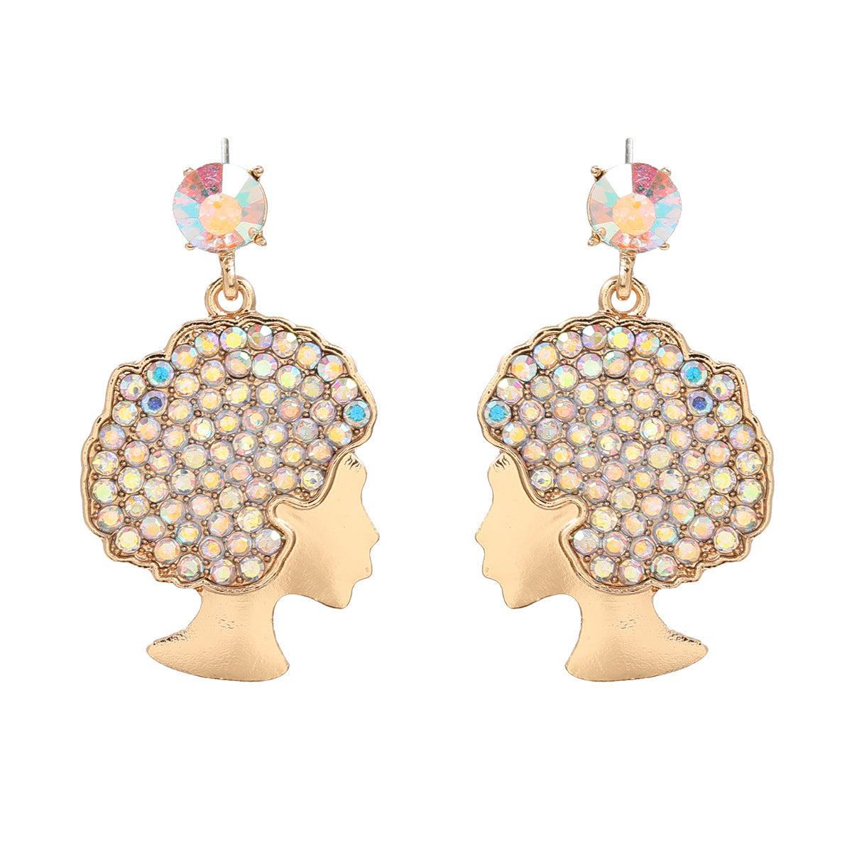 Wholesale Afro Curly Hair Full Diamond Earrings