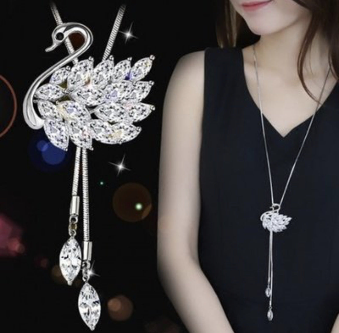Wholesale Colored Diamond Set Animal Flash Diamond Long Necklace